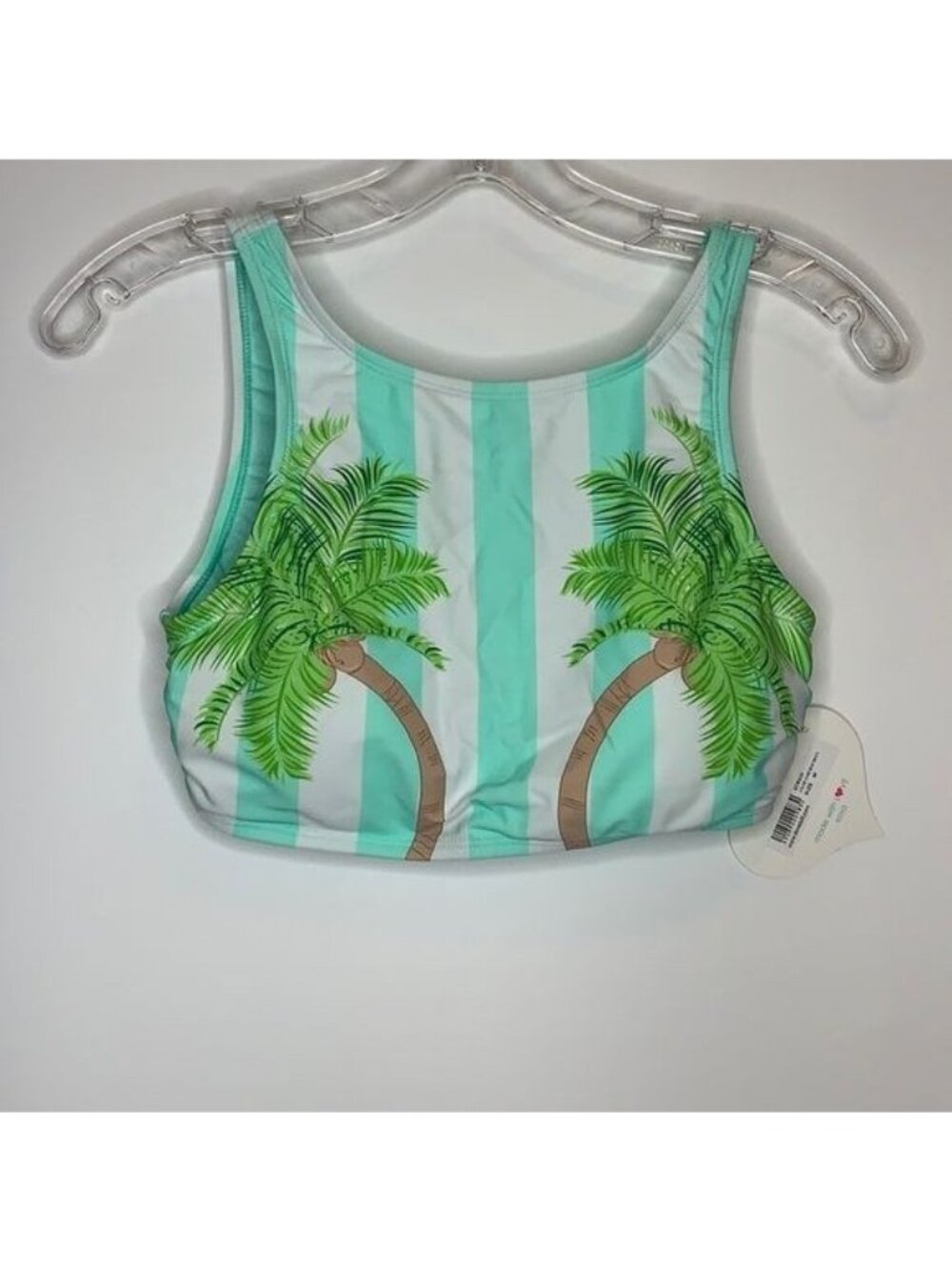 NWT Sugar Coast Lolli Swim Women Juniors Green Striped Palm Tree Swim Top Size M